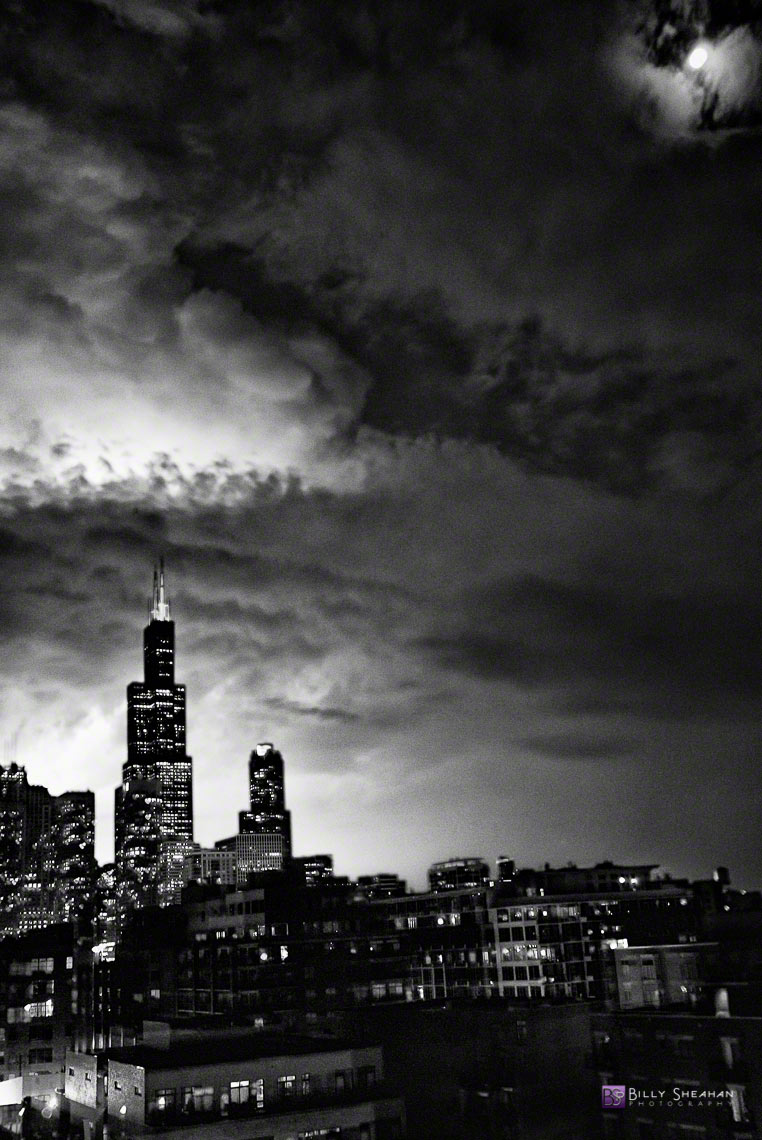 Full Moon Storm over Chicago Skyline